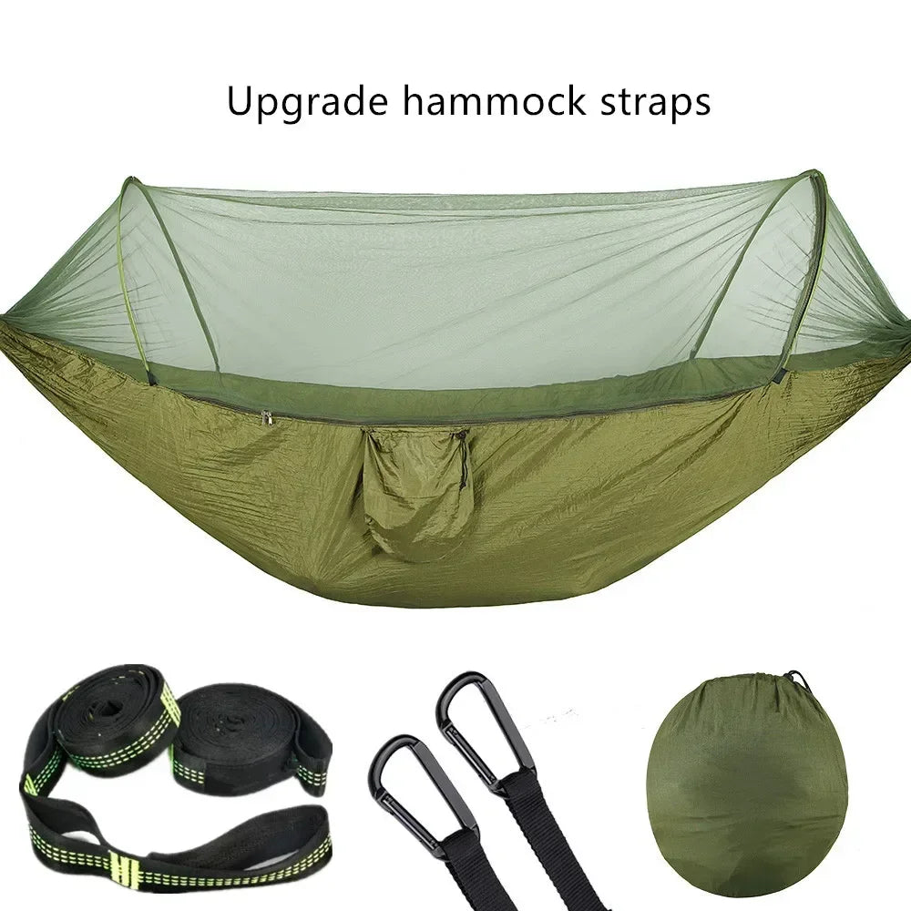 2023 Camping Hammock with Mosquito Net – Lightweight & Portable - Army Green-6 rings image