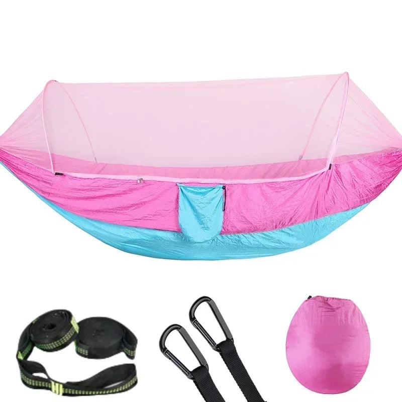 2023 Camping Hammock with Mosquito Net – Lightweight & Portable - Pink-6 rings image