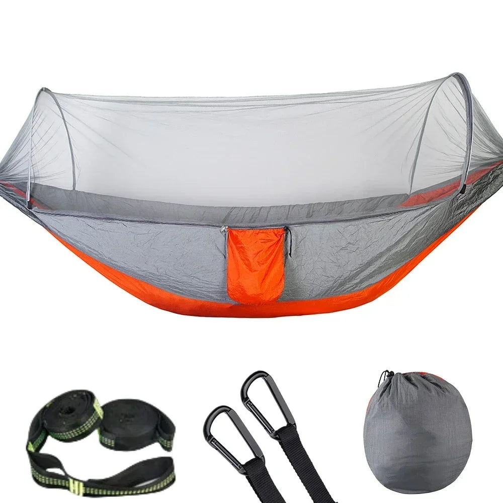2023 Camping Hammock with Mosquito Net – Lightweight & Portable - Orange-6 rings image