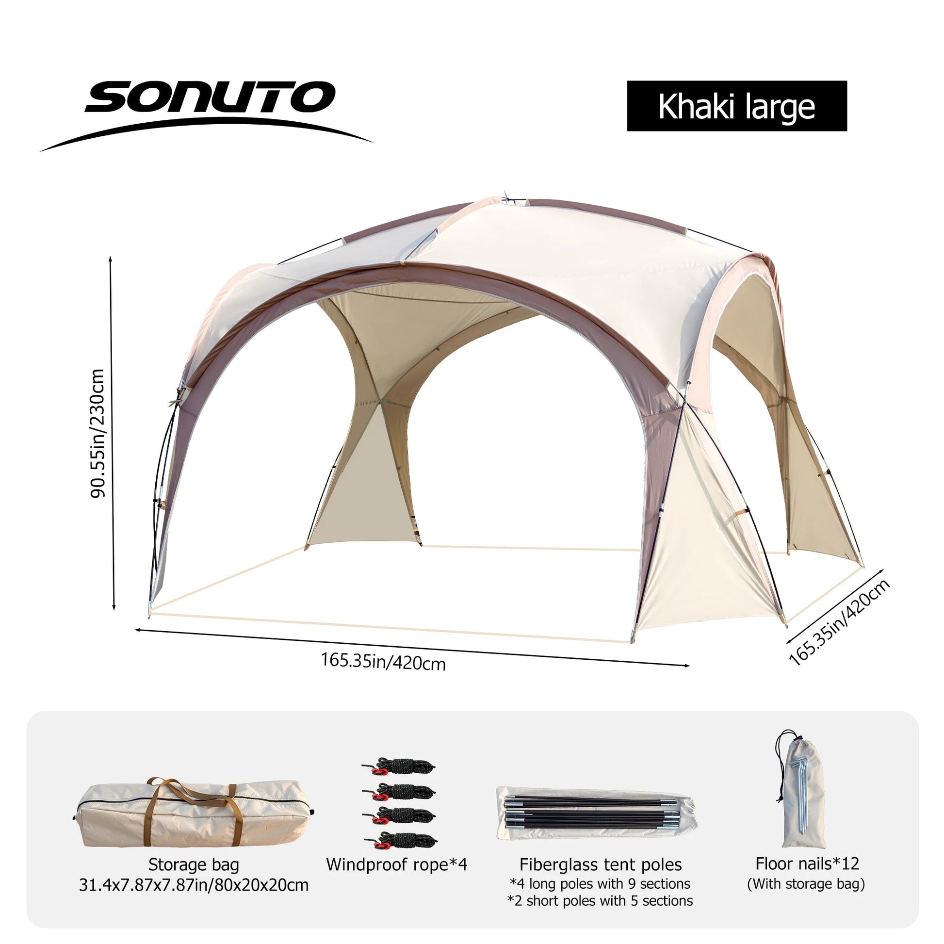 Sonuto Dome Canopy Tent – Extra Large Outdoor Shelter for Camping - Large Khaki image