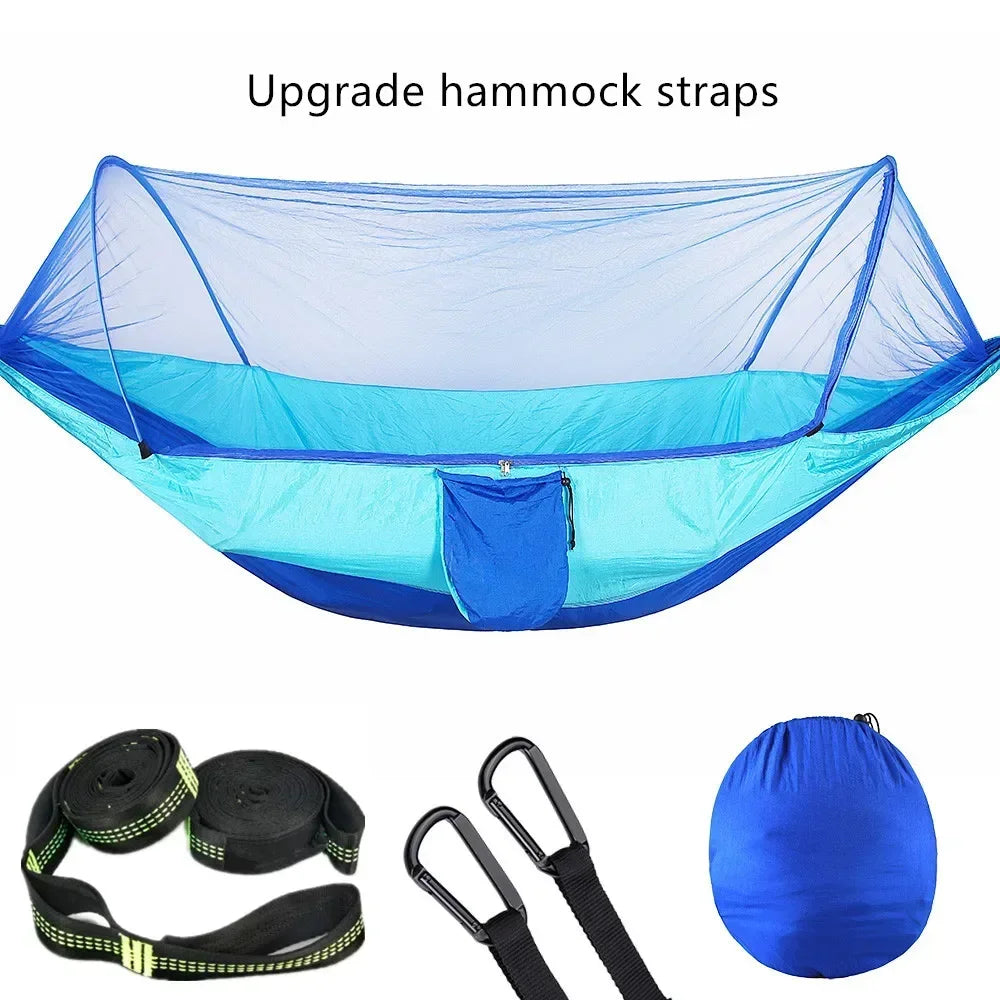 2023 Camping Hammock with Mosquito Net – Lightweight & Portable - Light blue-6 rings image