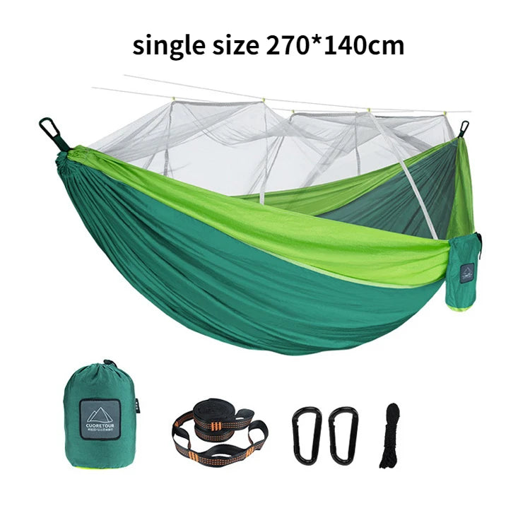 Portable Nylon Camping Hammock with Mosquito Net – Single &amp; Double Size - single green 2 image