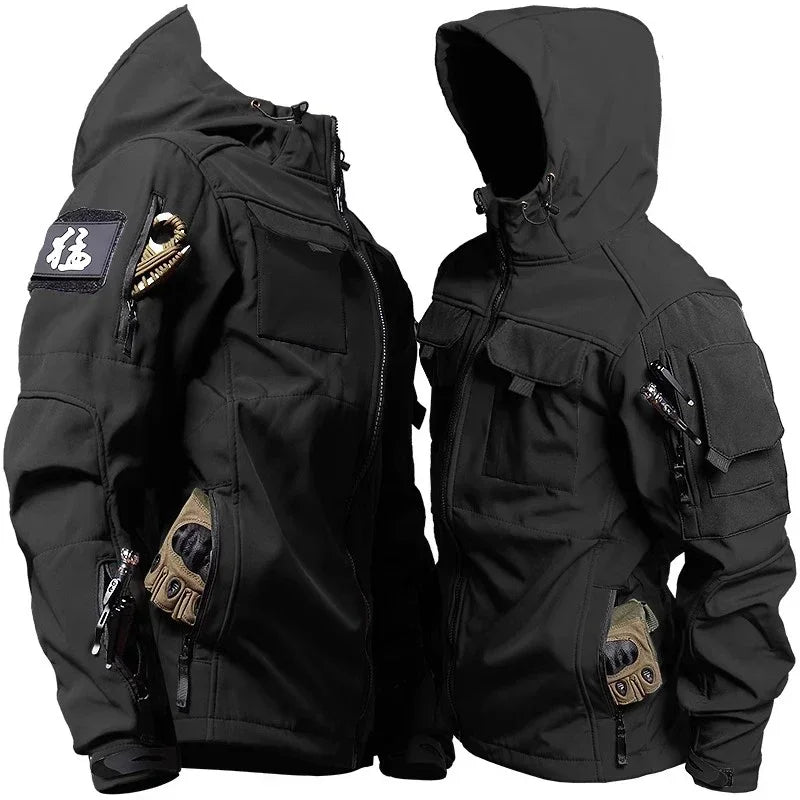 Winter Fleece Jacket for Men – Tactical Motorcycle Coat - black 1, M image