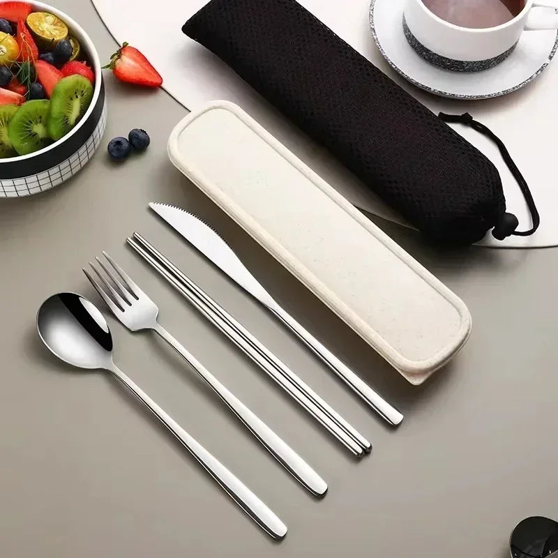 Portable Cutlery Set – 304 Stainless Steel Travel Tableware with Case - Silver image