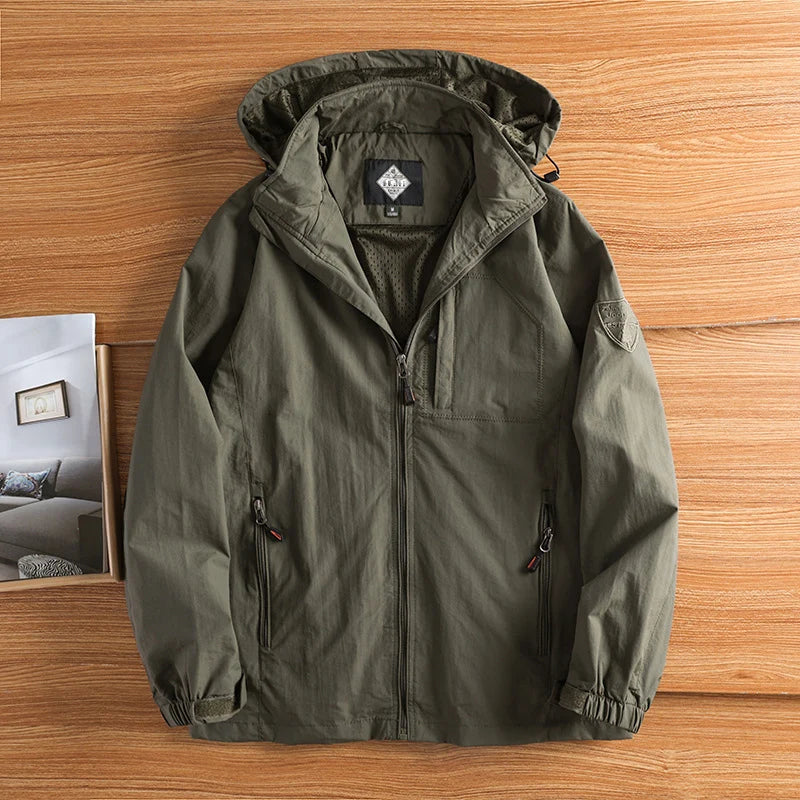 Autumn Men's Hiking Waterproof Jackets – Outdoor Quick Dry Hooded Coats - Green, M image