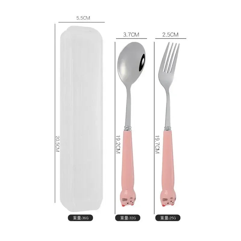 Portable Cartoon Tableware Set for Kids – Fun &amp; Durable Utensils with Case image 6