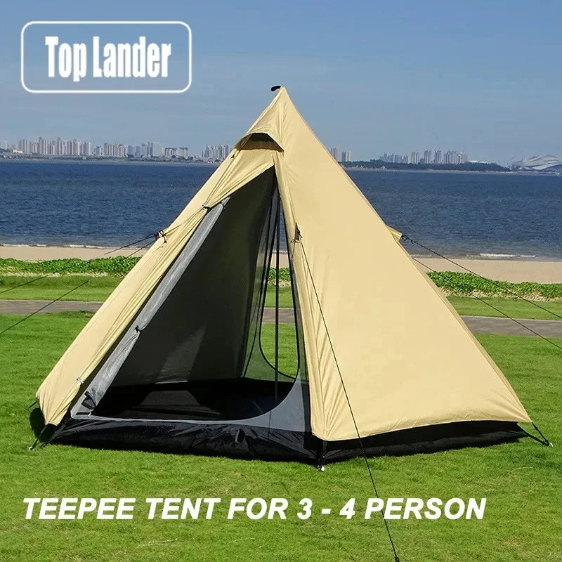 Ultralight Pyramid 4 Person Camping Tent – Spacious Teepee for Outdoor Adventures image 0