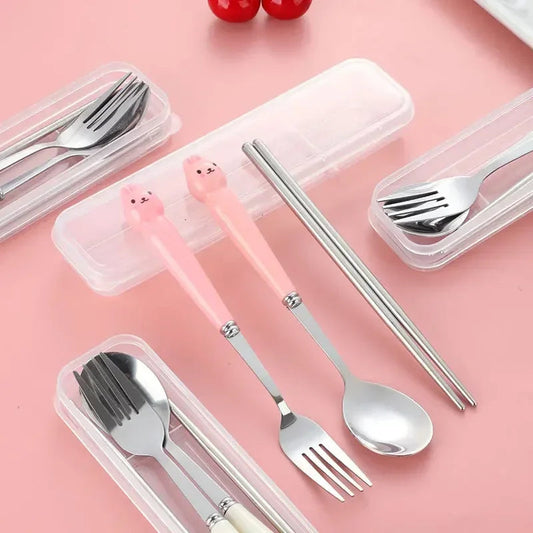 Portable Cartoon Tableware Set for Kids – Fun &amp; Durable Utensils with Case image 1