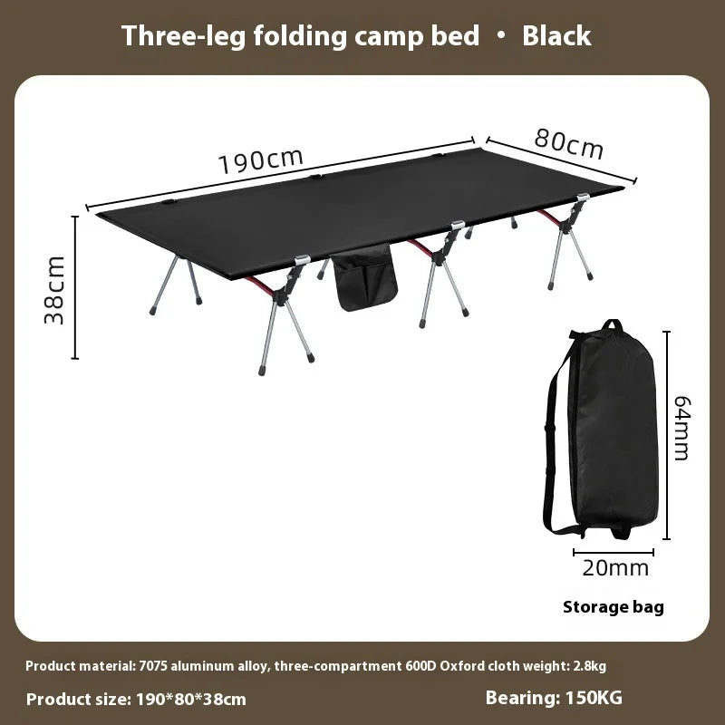 Lohascamping 90cm Widen Ultralight Folding Camping Cot – Portable and Versatile - 3 leg cot black 80cm image