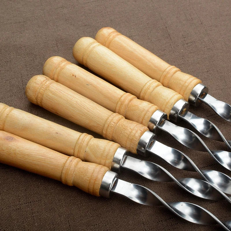 55cm Large Reusable BBQ Skewer – Stainless Steel with Wooden Handle image 4