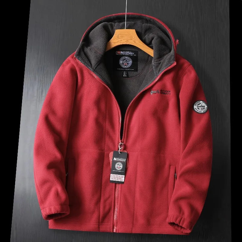 2024 Brand Winter Fleece Jacket – Men's Fashionable Warm Hooded Coat - Red, L image