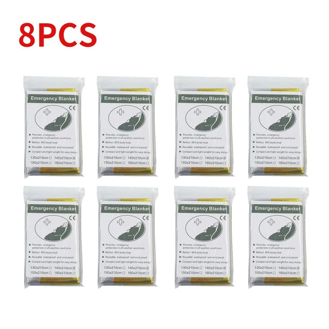 5-30Pc Outdoor Emergency Survival Blanket – Thermal &amp; Waterproof - 8PCS-Gold-Silver image
