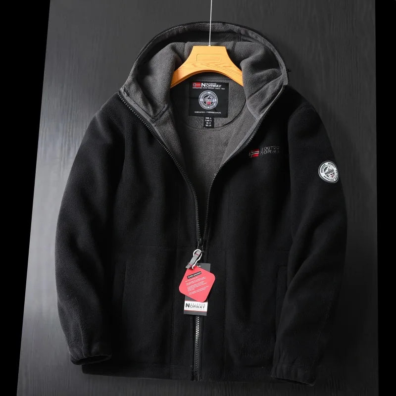 2024 Brand Winter Fleece Jacket – Men's Fashionable Warm Hooded Coat - black, S image