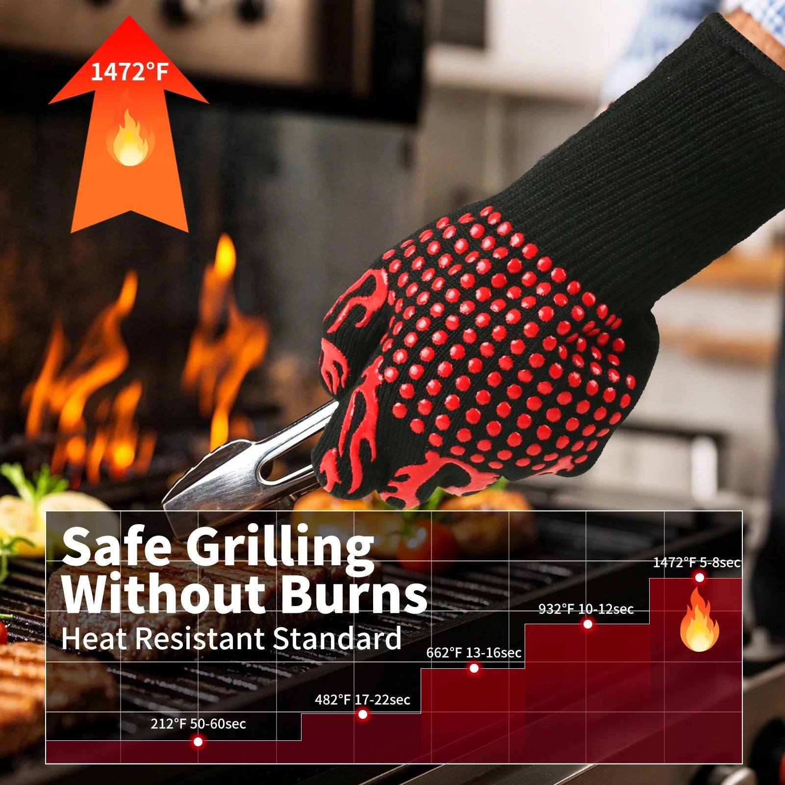 Flame Retardant Non-slip BBQ Fire Gloves – Ultimate Heat Protection image 1
