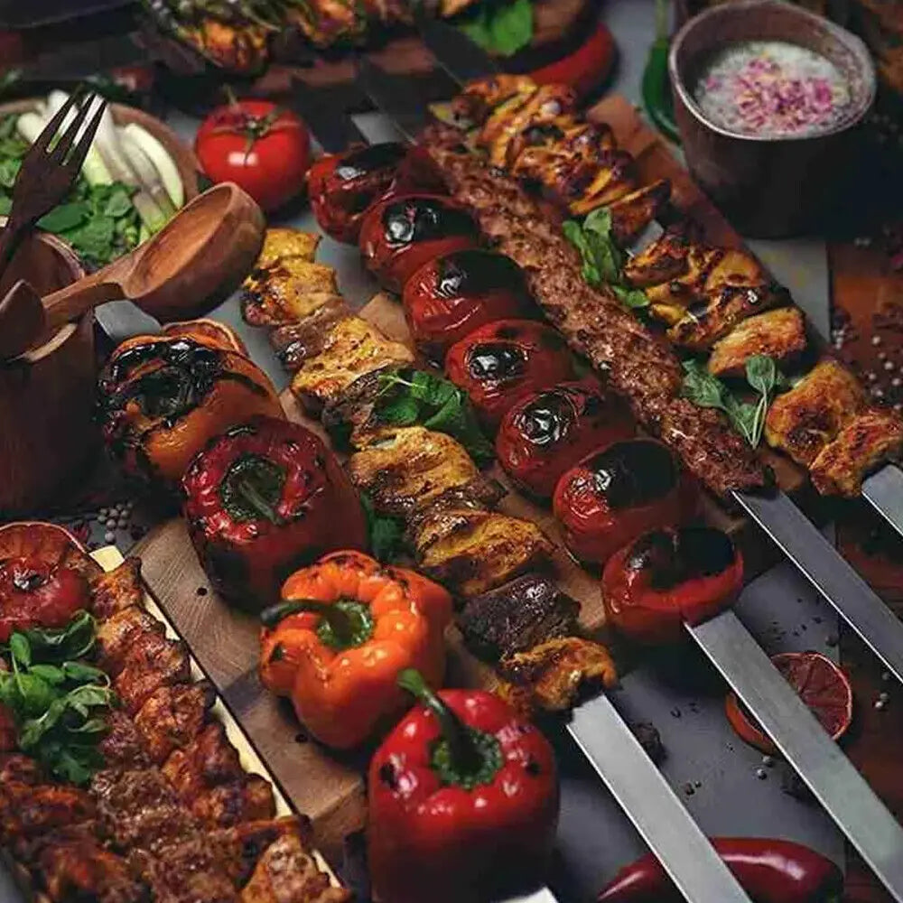 Premium 50cm Stainless Steel BBQ Skewers for Global Grilling Enthusiasts image 3
