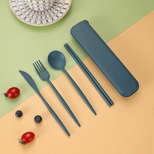 4Pcs Travel Cutlery Sets – Portable Wheat Straw Tableware image 9