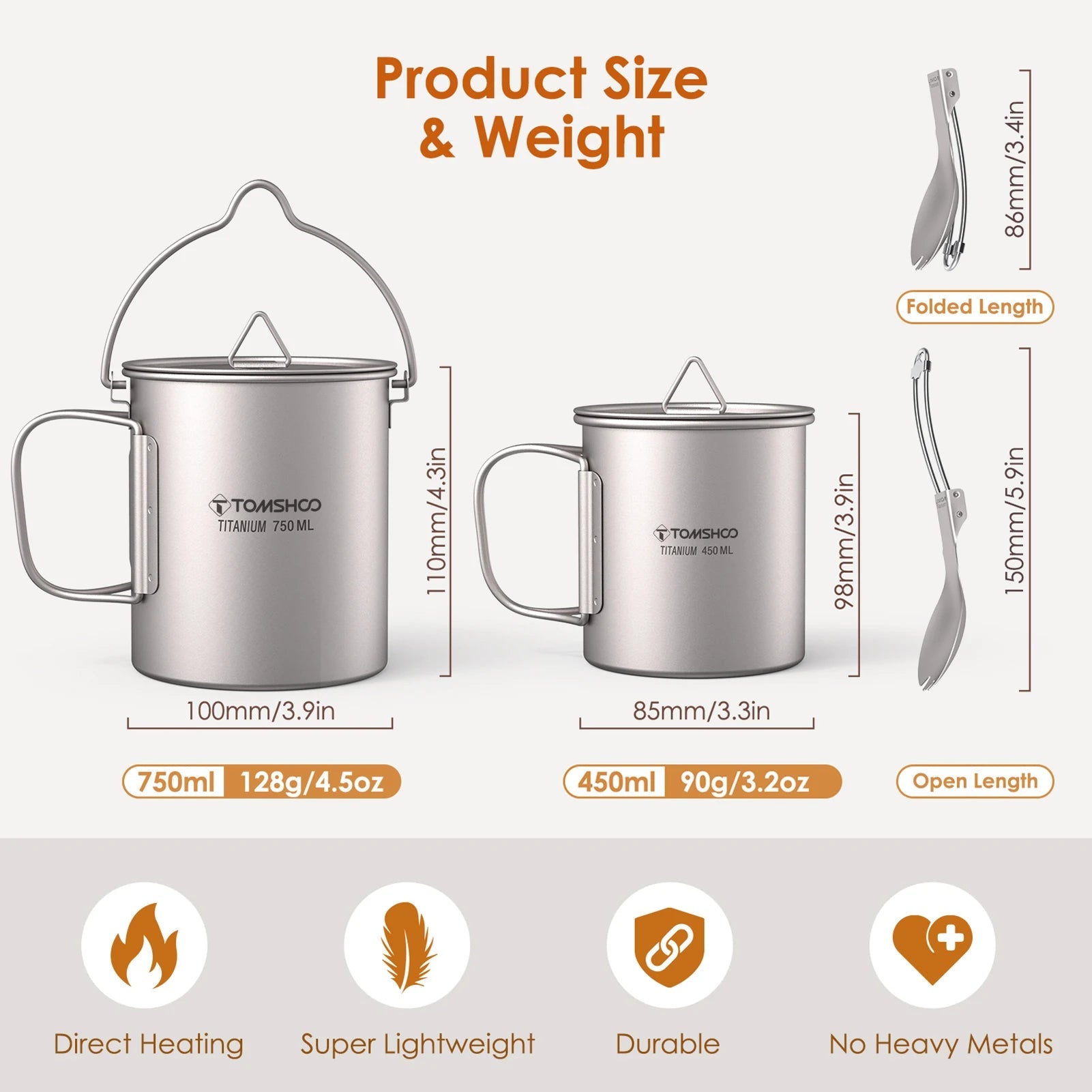 Tomshoo 3 PCS Titanium Cookware Set – Ultralight Camping Essentials image 2