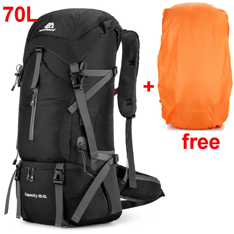 70L Nylon Camping Backpack – Durable Travel Bag for Outdoor Adventures - 70L Black image