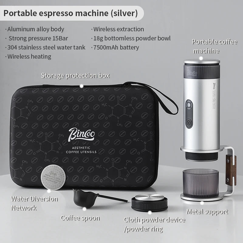 Bincoo Camping Portable Coffee Machine – Electric Wireless Heating for Coffee Lovers - silvery, EU image