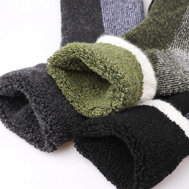 3Pairs Super Thick Merino Wool Socks Male Men Winter Thermal Cashmere Socks Fleece Terry Loop Middle Tube Socks High Quality image 3
