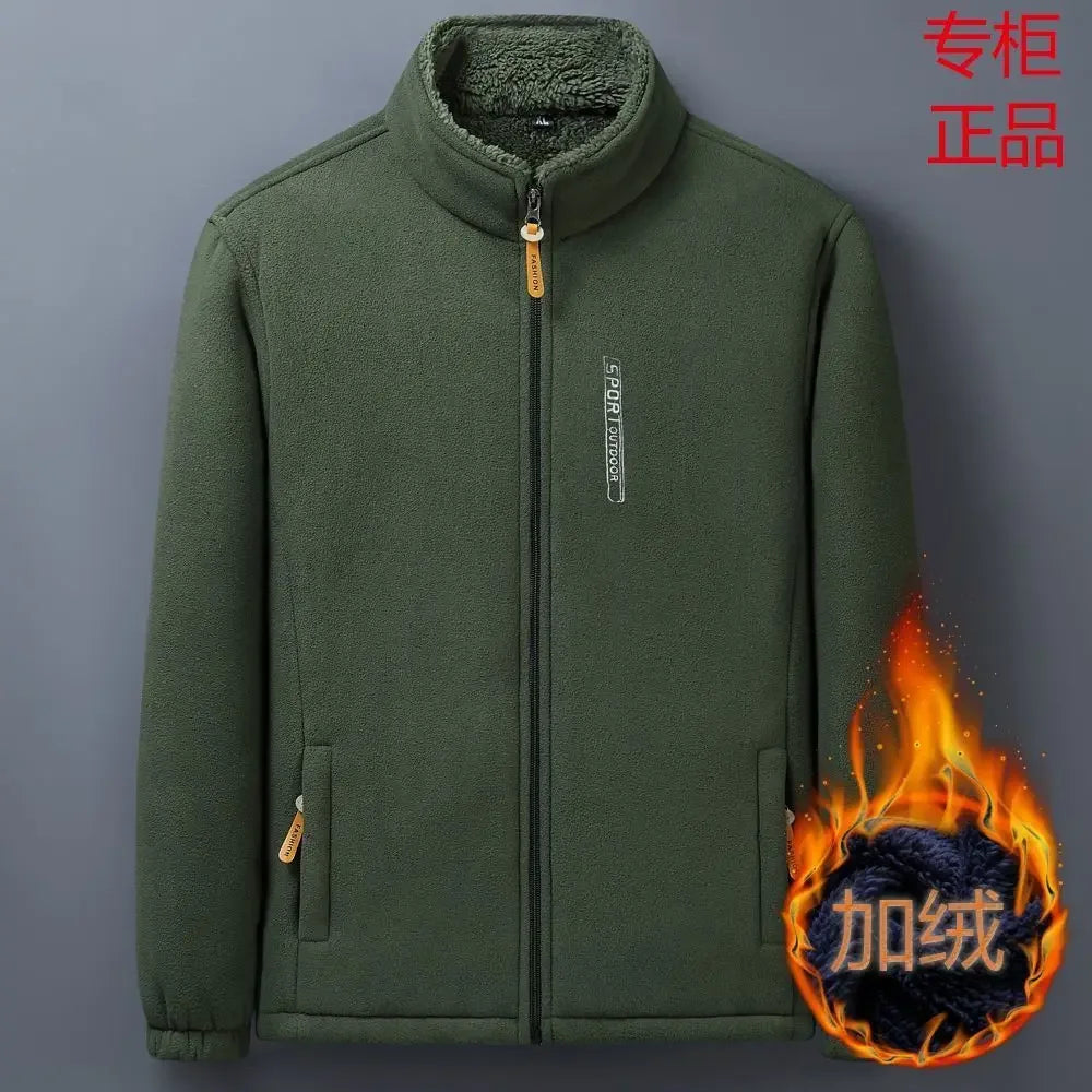 Winter Men Outdoor Fleece Jacket – Cold-Proof &amp; Windproof Casual Coat - Armygreen, 5XL  75-85KG image