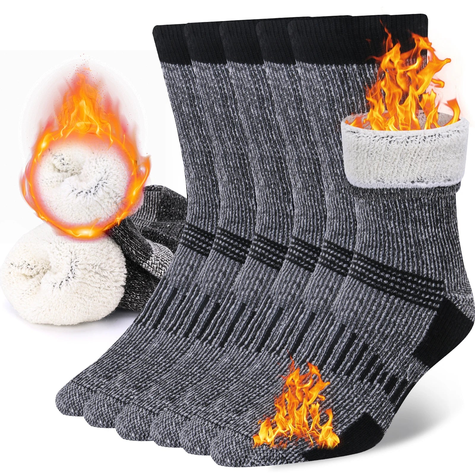 Merino Wool Crew Socks – Ultimate Warmth for Winter Activities - 3 Pairs A, M(EU36-42) image