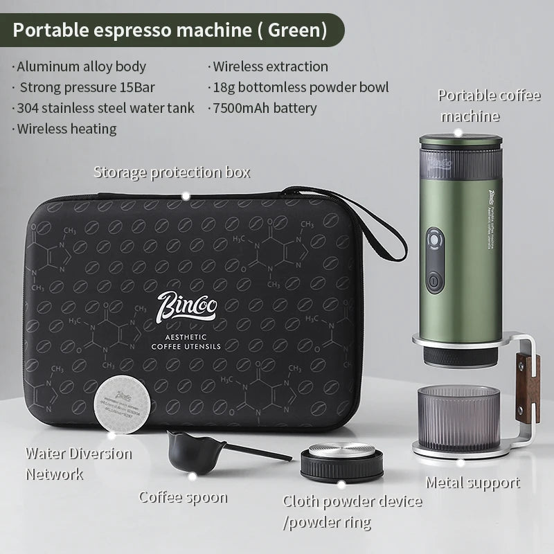 Bincoo Camping Portable Coffee Machine – Electric Wireless Heating for Coffee Lovers - green, EU image