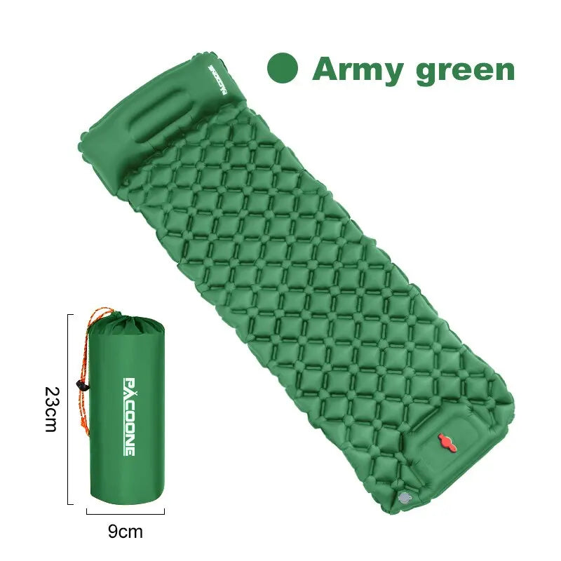 Outdoor Camping Inflatable Mattress – Ultralight Air Mat with Built-In Pump - Army green image
