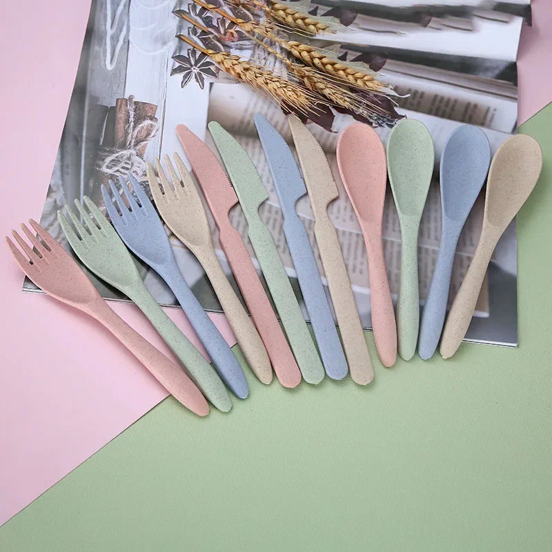 Colorful Wheat Straw Cutlery Set – Eco-Friendly Tableware for Every Occasion image 3