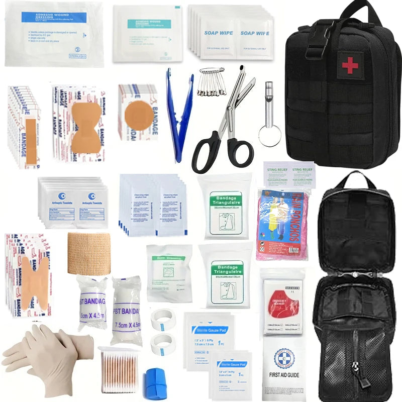 205 pcs Outdoor General Purpose First Aid Kit – Essential for Home and Travel - black image