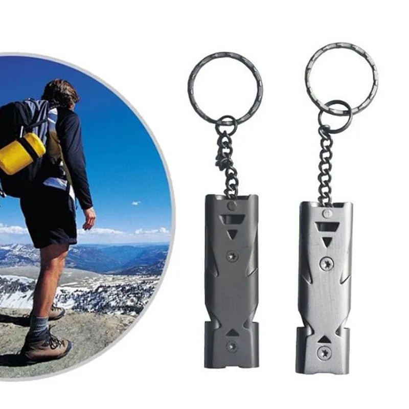 Stainless Steel Double Pipe Emergency Survival Whistle – Portable Keychain Tool image 2