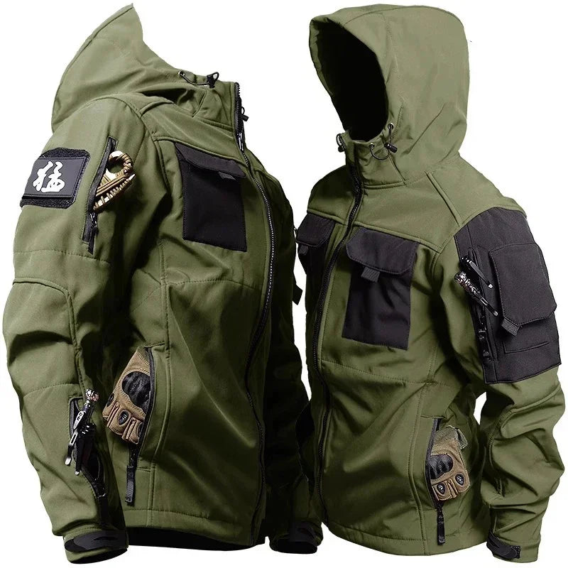 Winter Fleece Jacket for Men – Tactical Motorcycle Coat - green 1, XXXL image