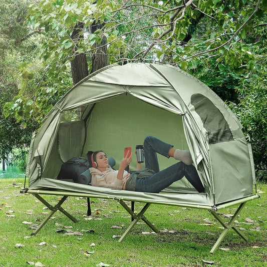 Outsunny Camping Tent Cot – Single Person Off-Ground Shelter Combo image 1