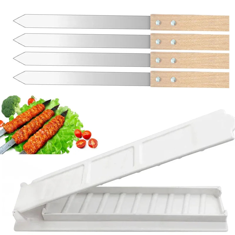 Premium Stainless Steel Kebab Skewers for Global Culinary Delights - 4pcs with tool-40cm image