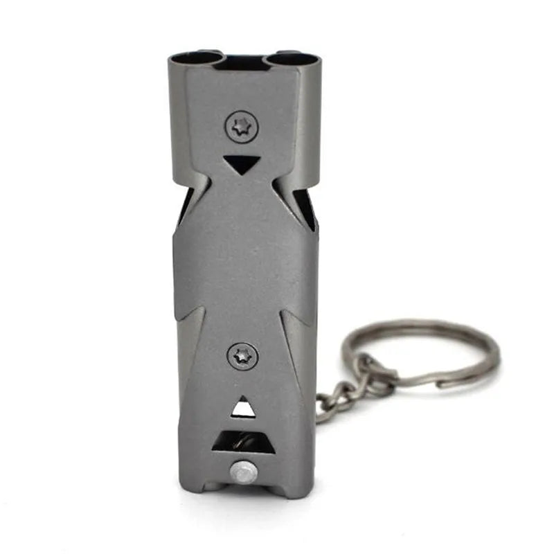 Stainless Steel Double Pipe Emergency Survival Whistle – Portable Keychain Tool - gray image