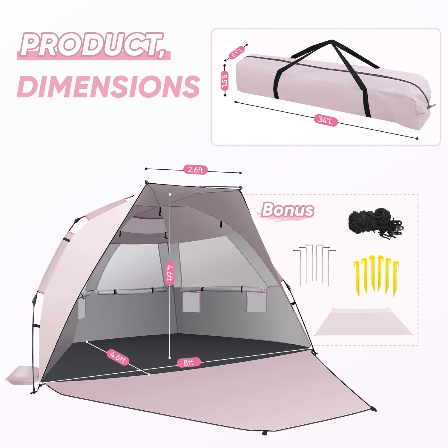 Beach Tent Sun Shelter – Portable Shade Canopy for Family Fun image 3