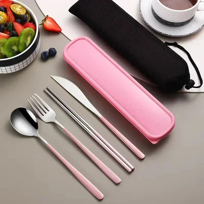 Portable Cutlery Set – 304 Stainless Steel Travel Tableware with Case - Pink-S image