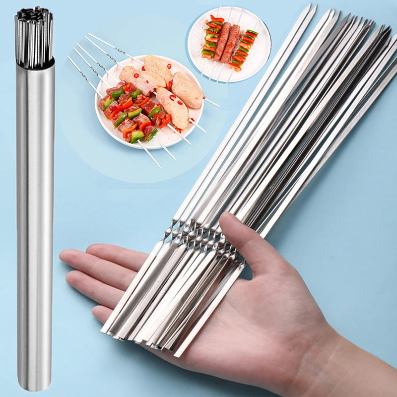 Durable and Reusable Stainless Steel BBQ Skewers for Outdoor Cooking image 0