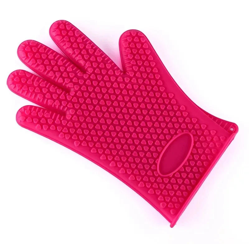 BBQ Silicone Grilling Gloves – Heat Resistant Cooking and Baking Mitts - Light red image