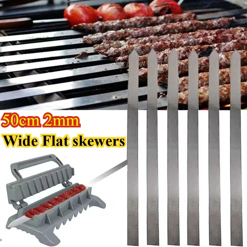 Premium 50cm Stainless Steel BBQ Skewers for Global Grilling Enthusiasts image 0