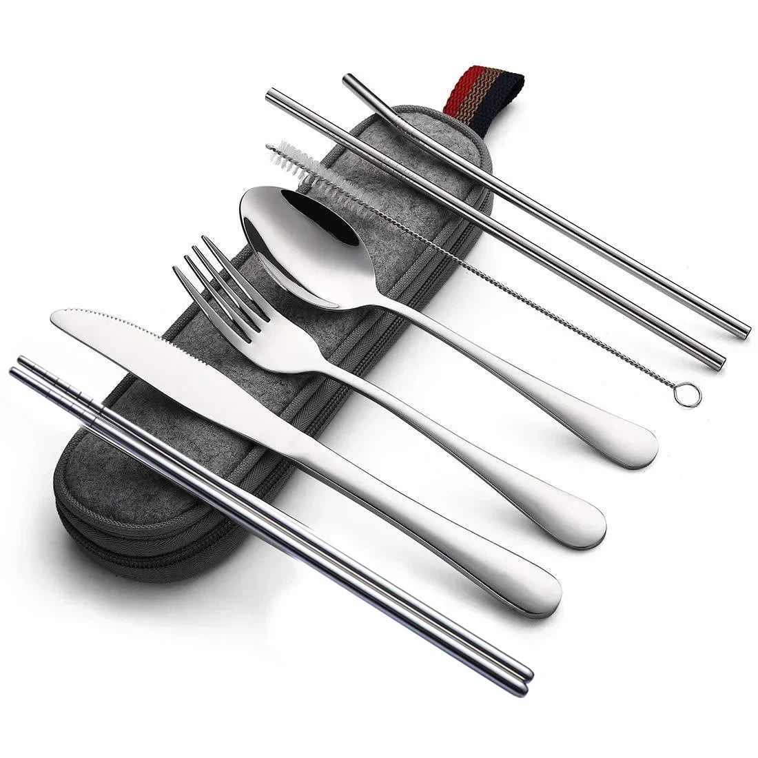 8Pcs/set Tableware Reusable Travel Cutlery Set Camp Utensils Set with stainless steel Spoon Fork Chopsticks Straw Portable case image 5
