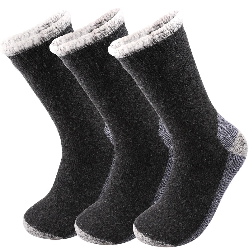 3Pairs Super Thick Merino Wool Socks Male Men Winter Thermal Cashmere Socks Fleece Terry Loop Middle Tube Socks High Quality - One Size, Dark Gray image