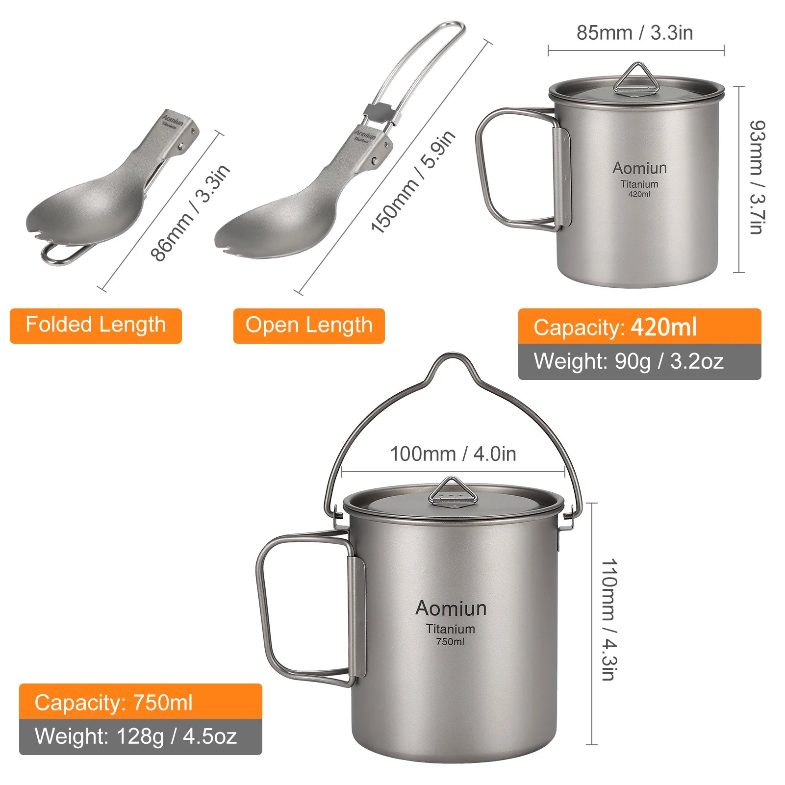 Lightweight Titanium Camping Cookware Set – Pot, Cup, and Spork image 4