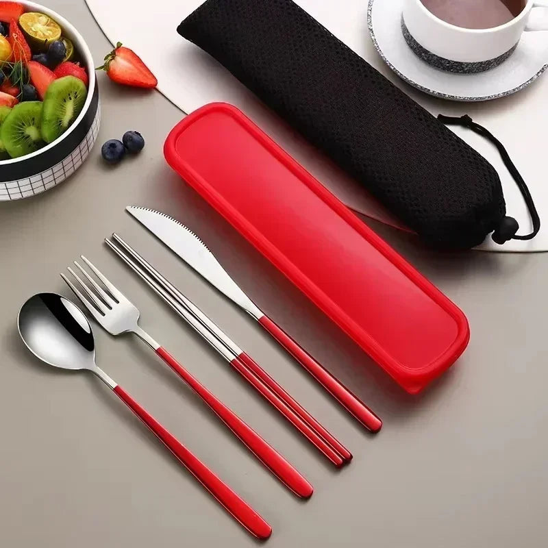 Portable Cutlery Set – 304 Stainless Steel Travel Tableware with Case - Red-S image