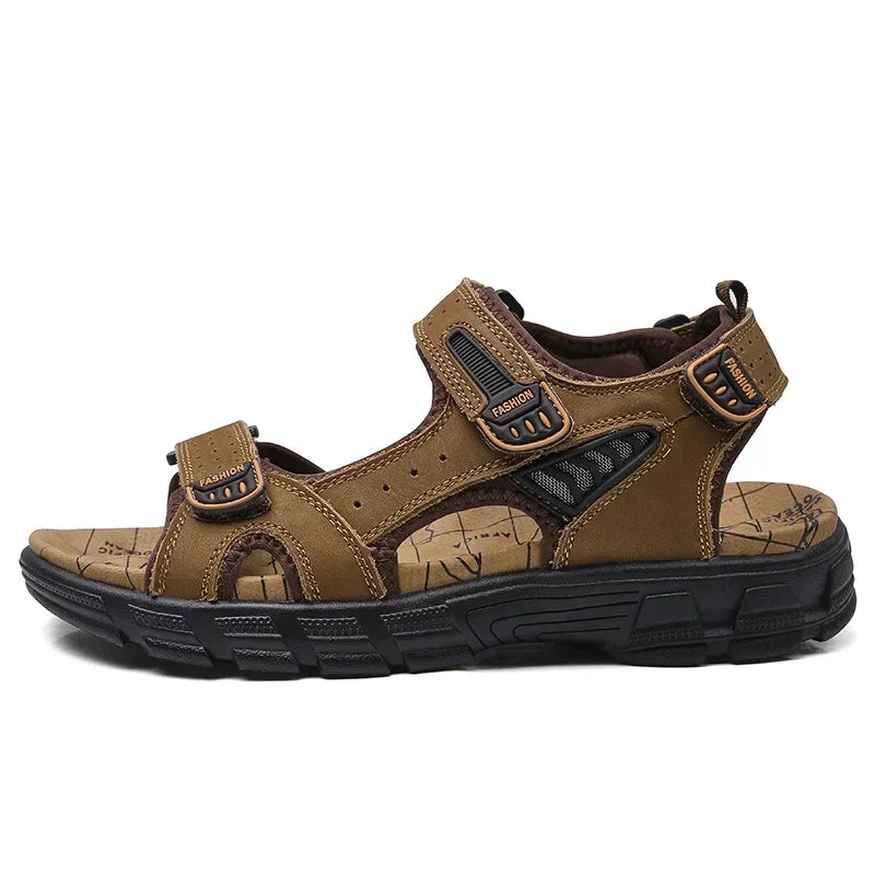Genuine Leather Men's Sandals – High-Quality Summer Footwear for Leisure &amp; Hiking image