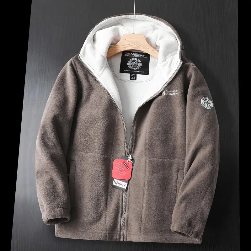 2024 Brand Winter Fleece Jacket – Men's Fashionable Warm Hooded Coat - Khaki, XL image
