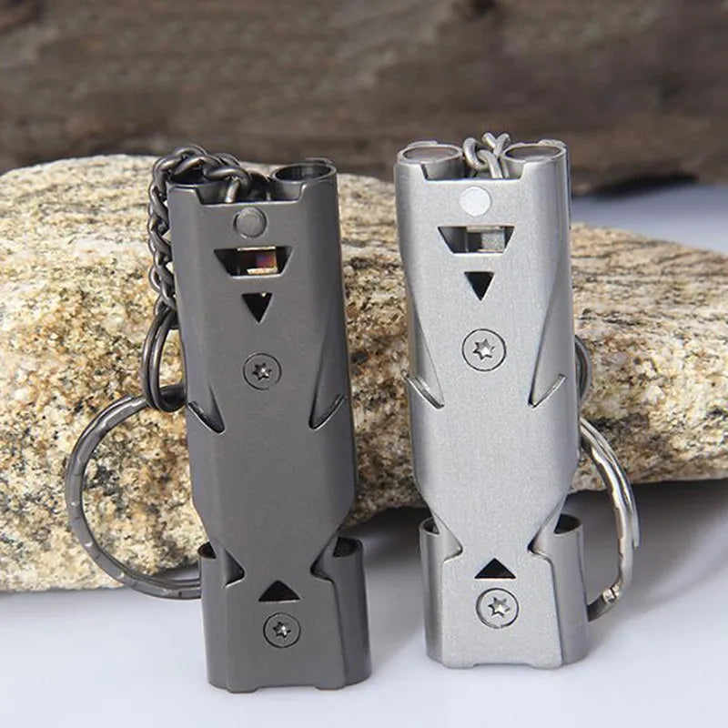 Stainless Steel Double Pipe Emergency Survival Whistle – Portable Keychain Tool image 4