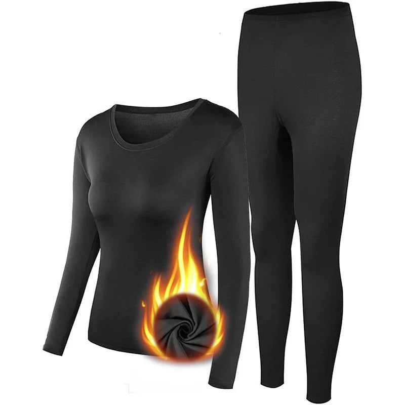 Women’s Ultra Soft Fleece Lined Thermal Underwear Sets - black, XXL image