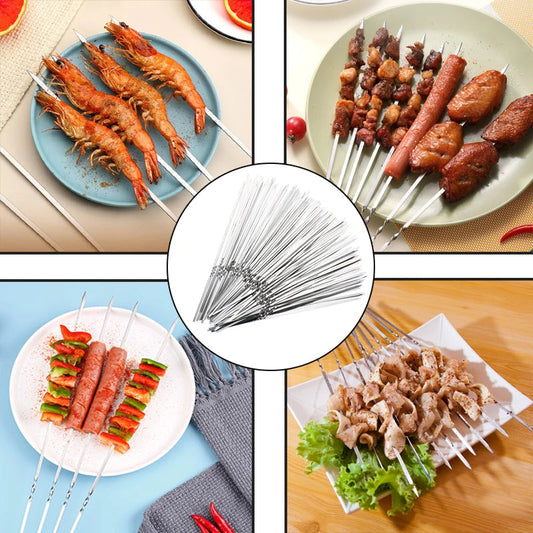 Durable and Reusable Stainless Steel BBQ Skewers for Outdoor Cooking image 1