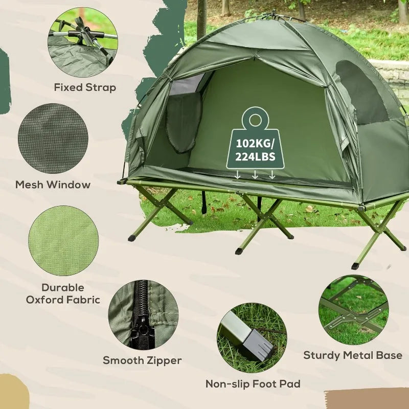 Outsunny Camping Tent Cot – Single Person Off-Ground Shelter Combo image 2